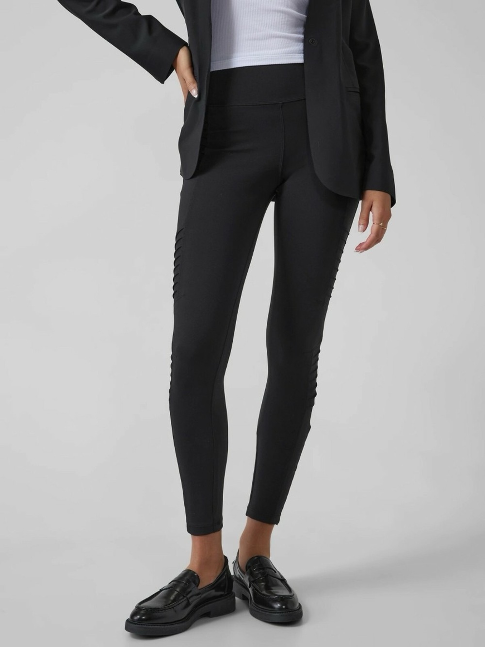 Athleta Black High-Waist Delancey Moto Tight Leggings, Size XS Women’s